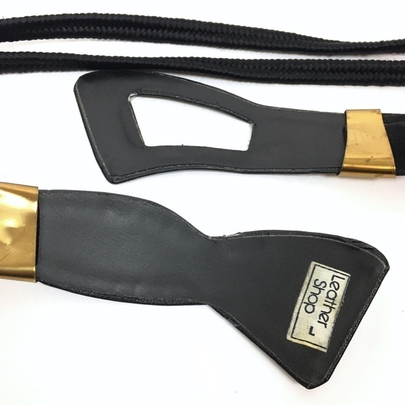 VINTAGE Leather Shop Belt Woven Cord 80s Vogue Avant-garde High Fashion Large main image 4